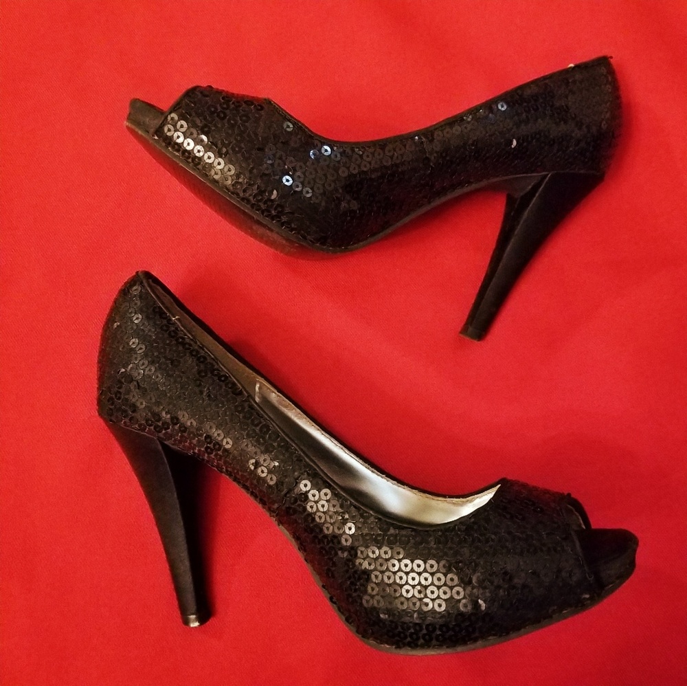 Charlotte Russe Black Sequin Sparkly Stilletoes